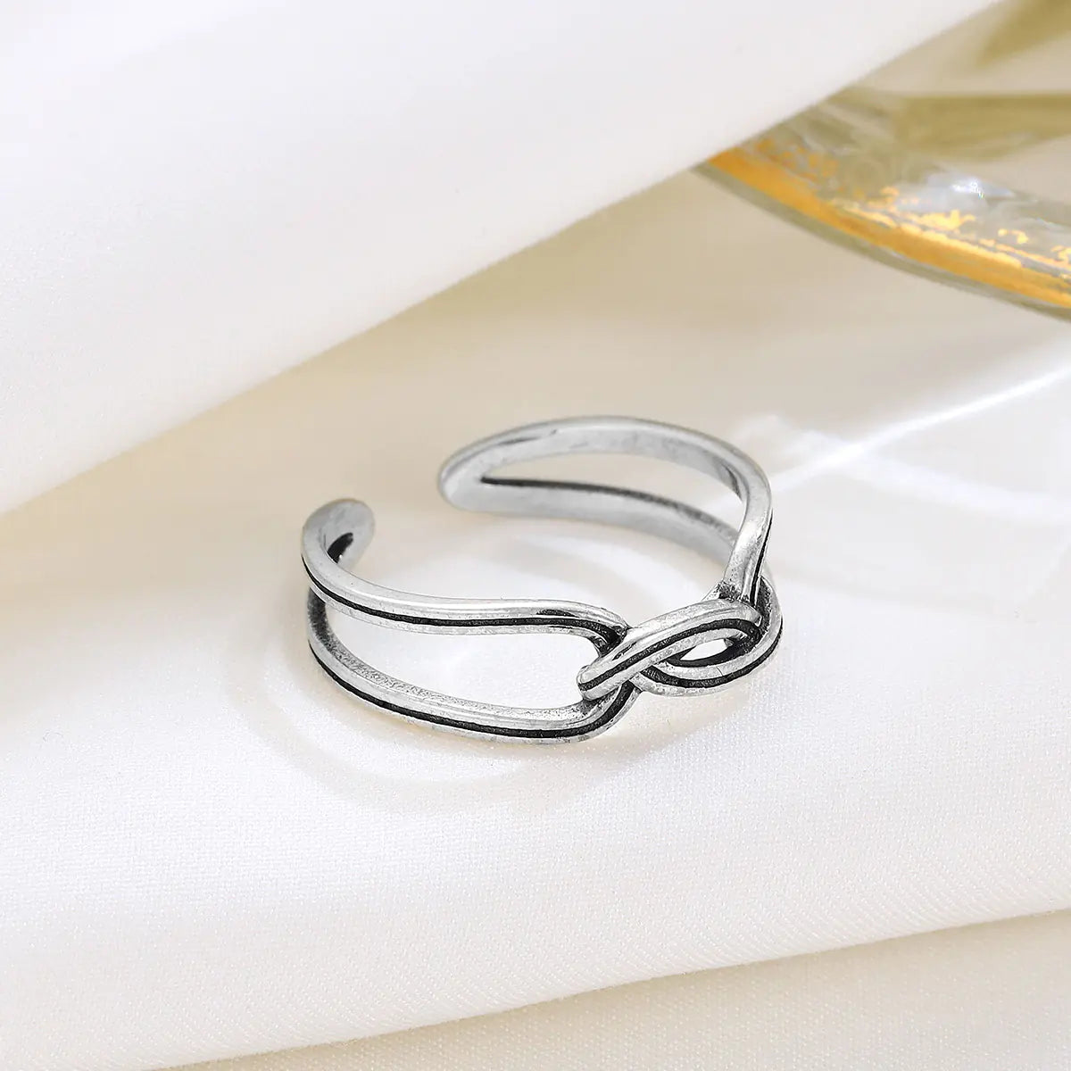 S925 Sterling Silver Vintage Knot Ring – Double-Layer Adjustable Band for Women