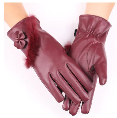 Women's Bow Tie Faux Leather Touchscreen Gloves