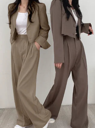 White Short Jacket and Wide Leg Pants Set