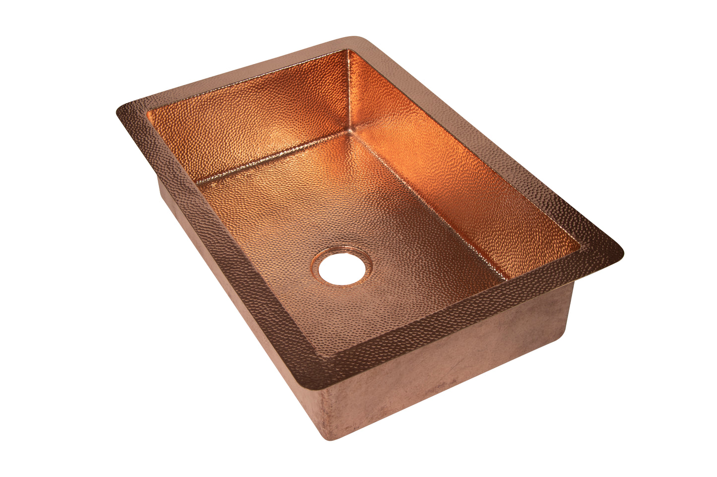 33" Drop-in Hammered Copper Kitchen Sink – Single Well | Shiny Finish | 33x22x9