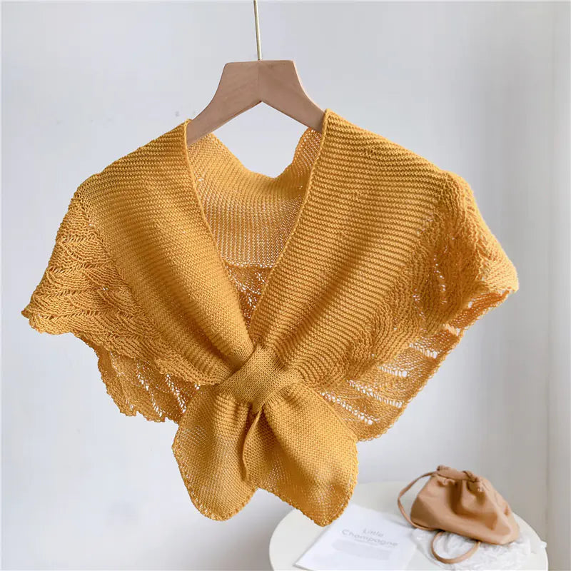 Ladies' Hollow Knit Shawl Cape and Scarf Vest