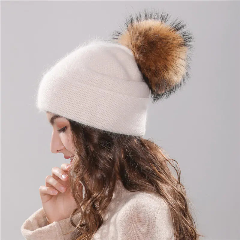 50% Angora Rabbit Wool Knit Hat for Women (Winter)