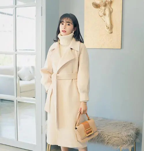 Women's Thick Wool Blend Trench Coat - Mid-Length