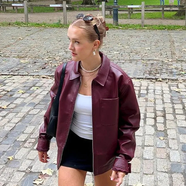 Retro Stylish PU Leather Jacket for Women M6322