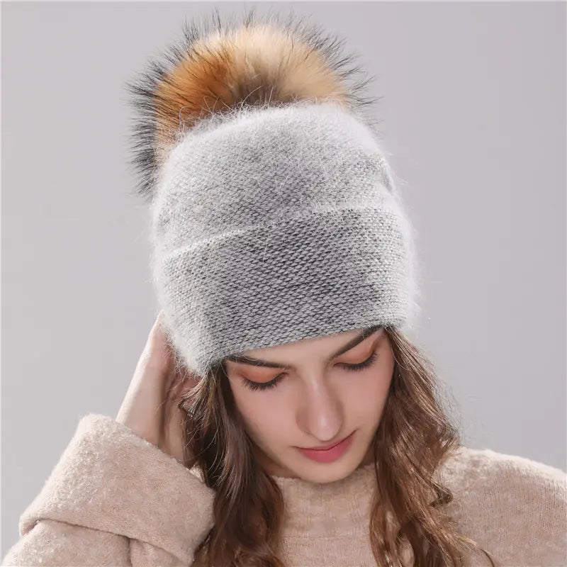 50% Angora Rabbit Wool Knit Hat for Women (Winter)