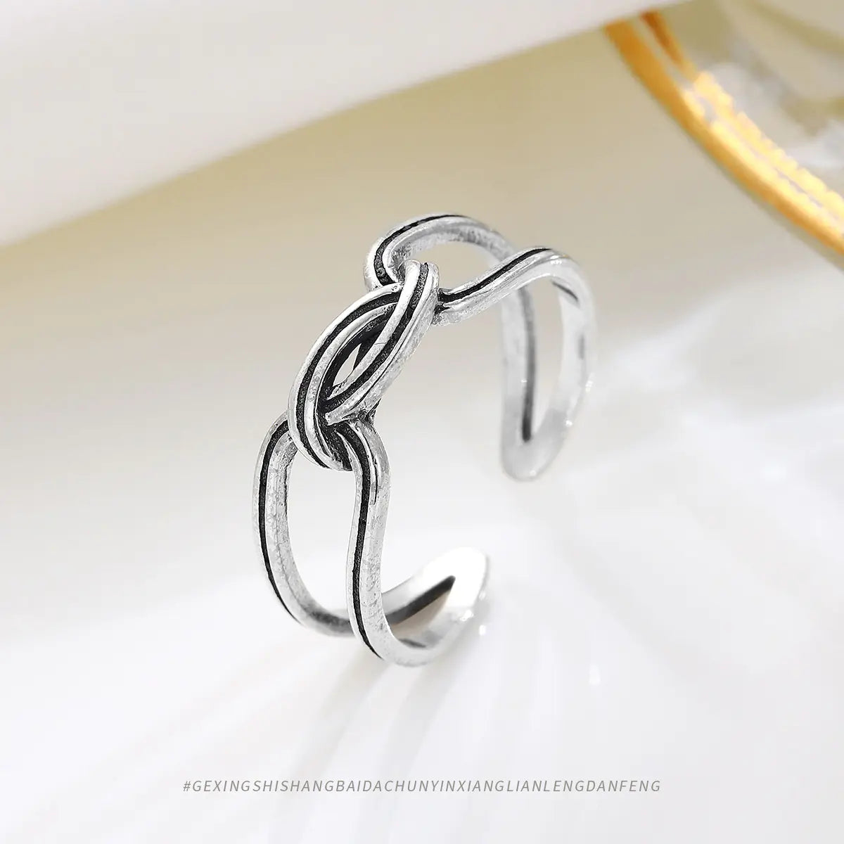 S925 Sterling Silver Vintage Knot Ring – Double-Layer Adjustable Band for Women