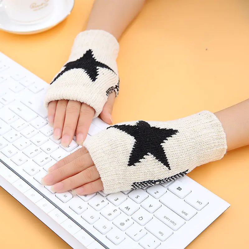Half-Finger Knit Gloves for Students - Warm Cycling Gear