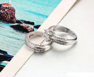 Stylish Square Zirconia Women's Ring Set in Platinum
