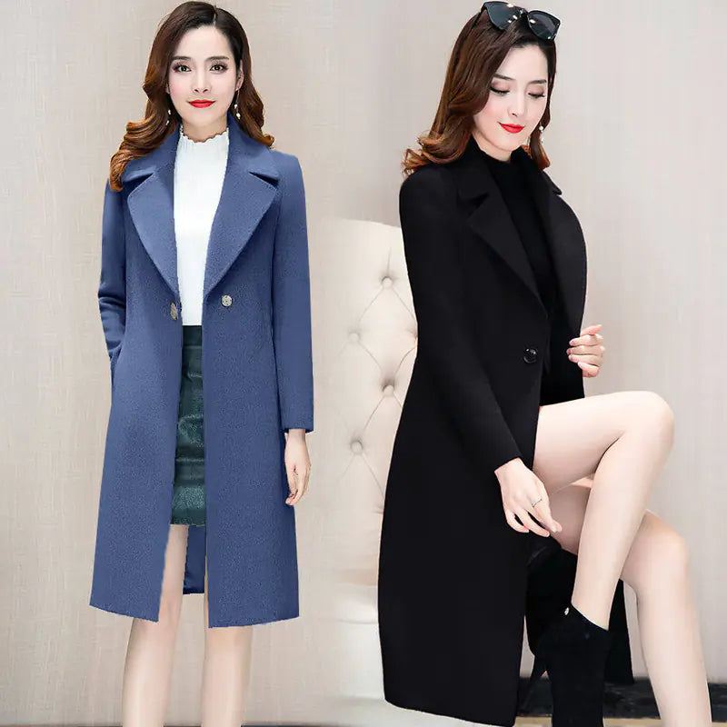 Dragon and Phoenix Wool Coat for Women (Mid-Length)