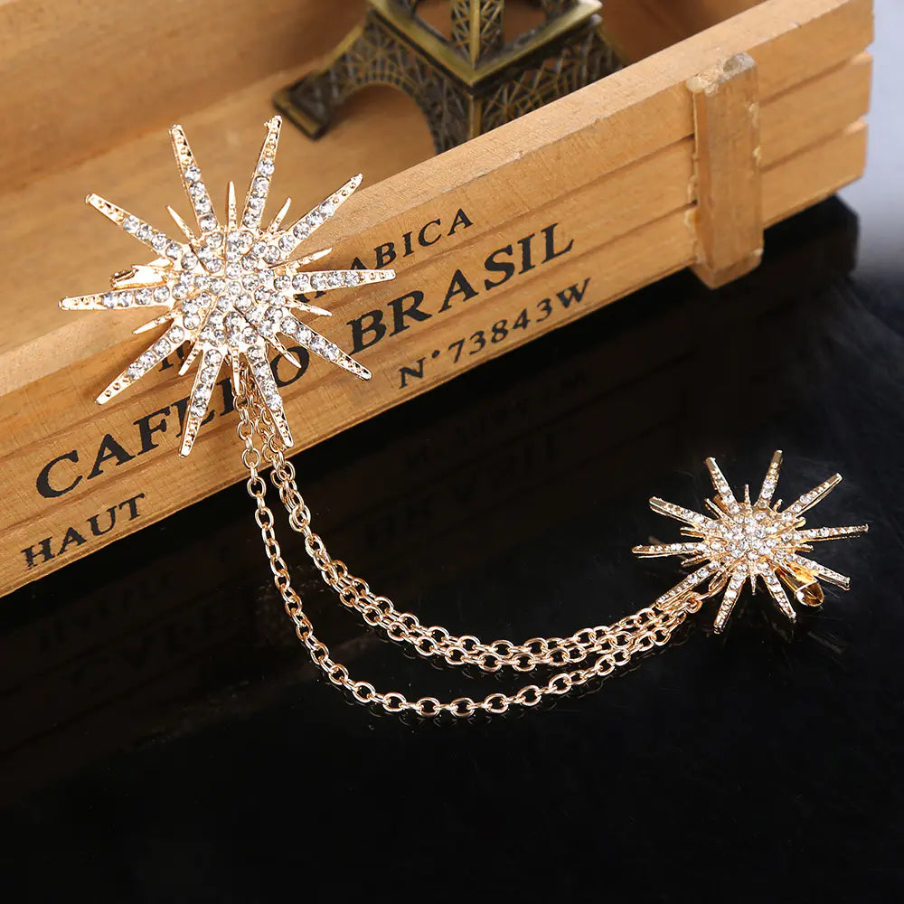 Exaggerated Octagonal Rhinestone Brooch with Tassel
