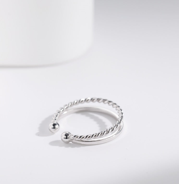 S925 Sterling Silver Double Layer Twist Ring – Elegant Minimalist Ring for Women