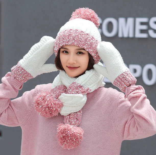 Knit Hat, Scarf, and Gloves Set - Three Pieces