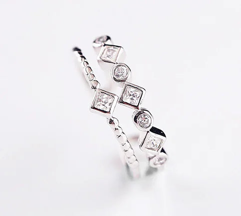 S925 Sterling Silver Double Layer Zircon Ring – Elegant Stacking Ring for Women