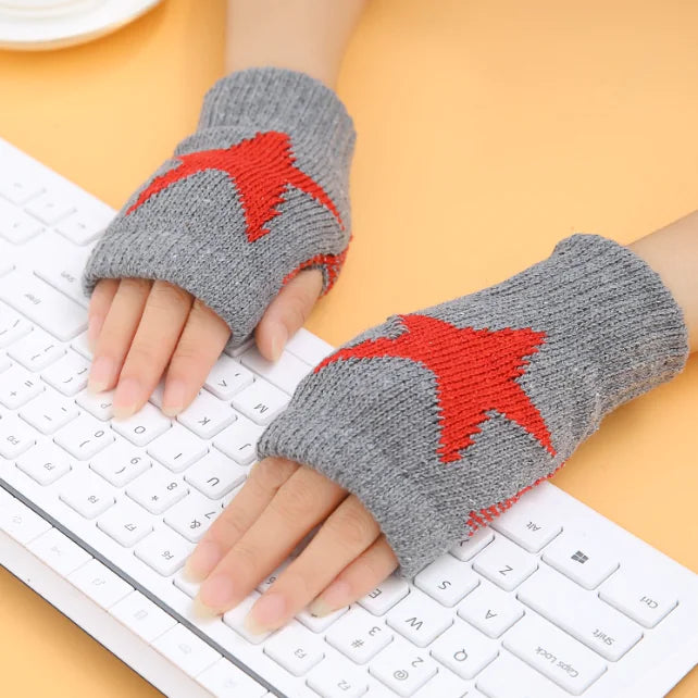 Thickened Knitted Half-finger Star Gloves for Couples