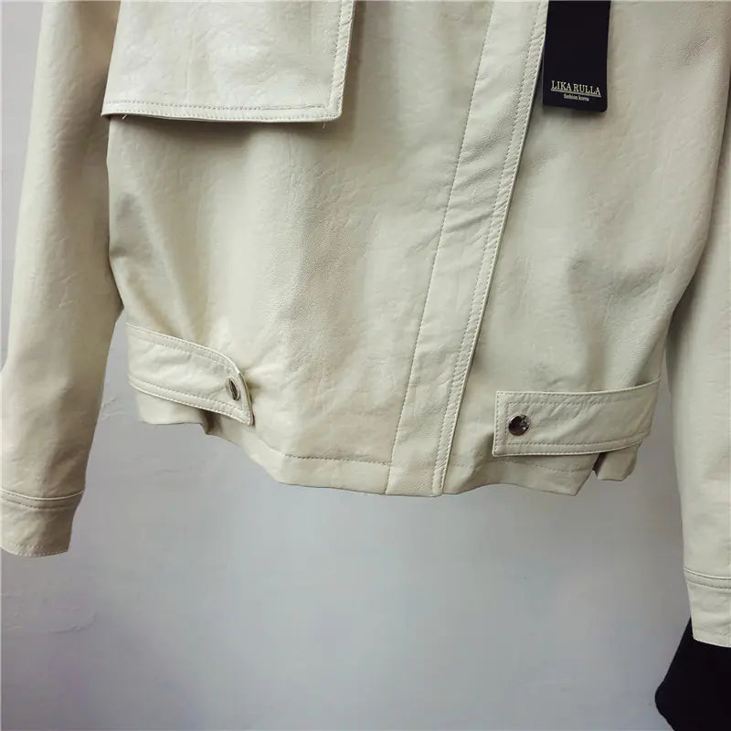 Spring New Slim Fit Short PU Leather Jacket for Women