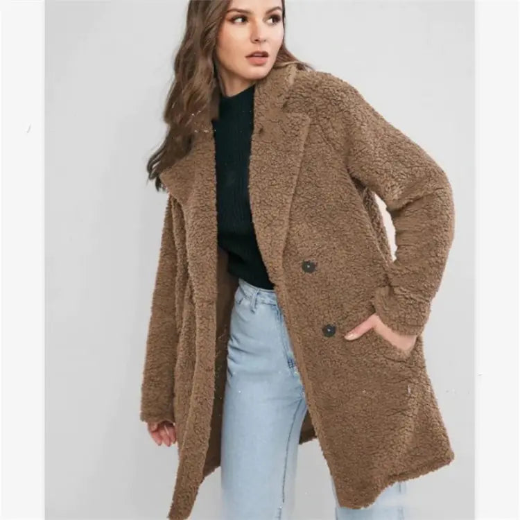 Mid-Length Blended Wool Coat for Women