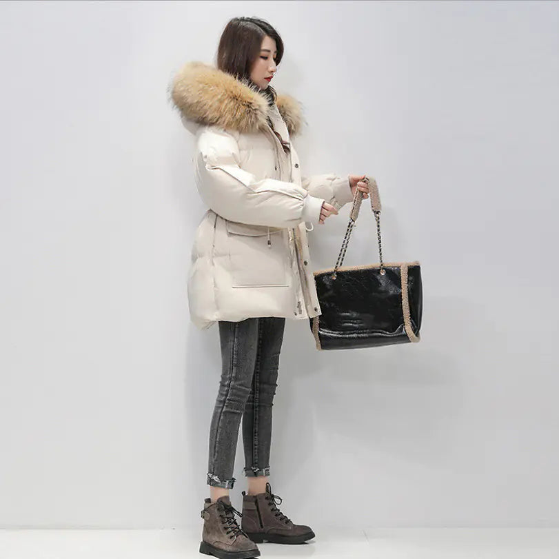 Mid-Length Down Cotton Jacket for Women (Korean Style)