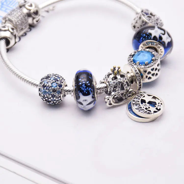 S925 Sterling Silver Blue Glass Crystal Bracelet – Elegant Jewelry for Women