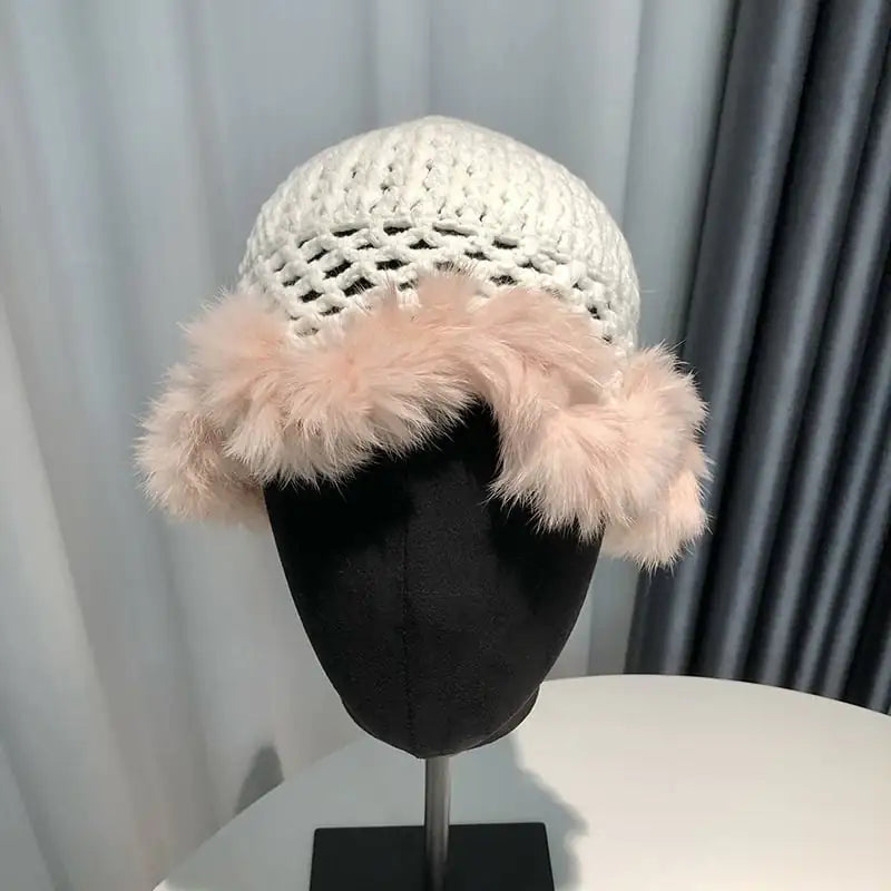 Hollow Knitted Women's Fisherman Rabbit Fur Hat