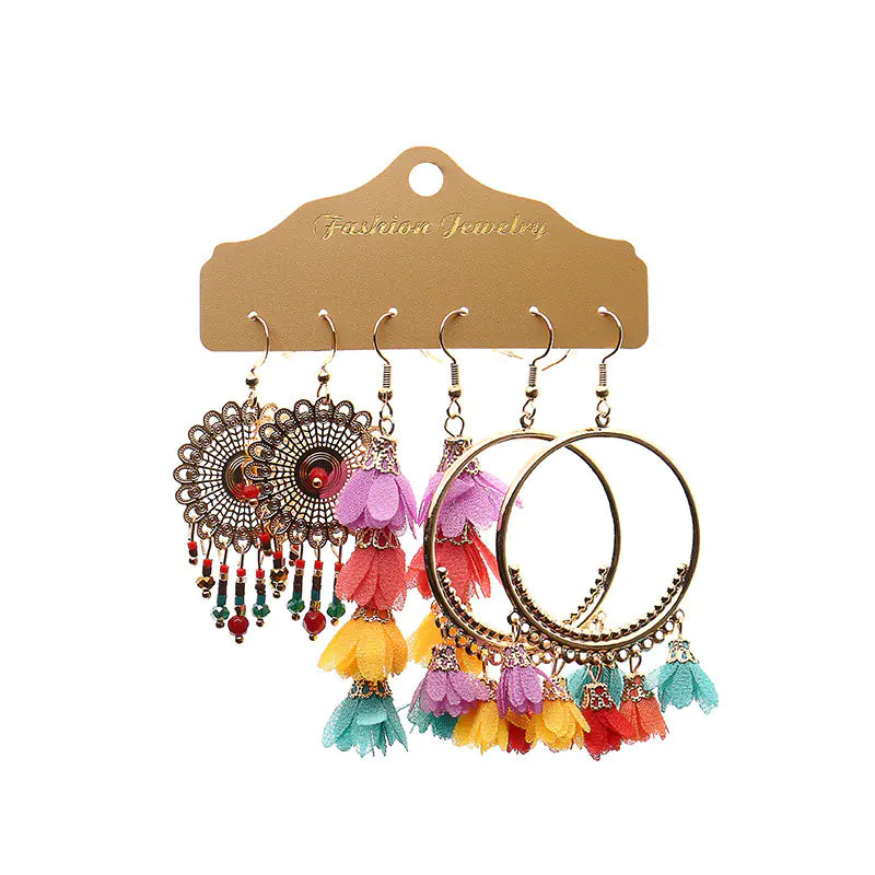 Fashion Minimalist Alloy Floral Tassel Earrings Set (3pcs)