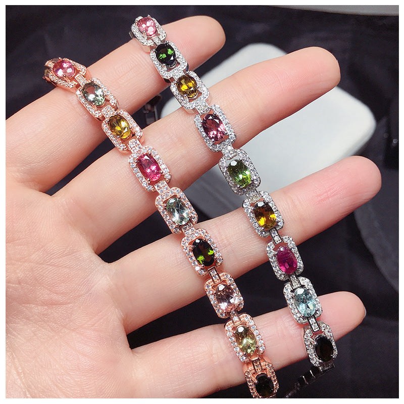 Natural Tourmaline Bead Bracelet for Women – Handmade Crystal Healing Stone Jewelry