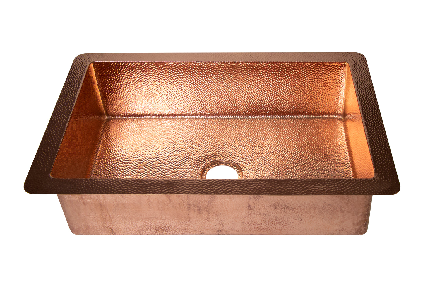 33" Drop-in Hammered Copper Kitchen Sink – Single Well | Shiny Finish | 33x22x9