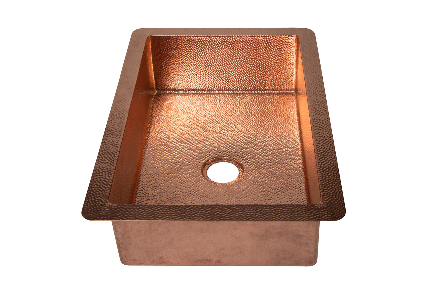33" Drop-in Hammered Copper Kitchen Sink – Single Well | Shiny Finish | 33x22x9
