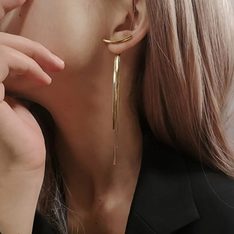 Slim Face Earrings | Bone Chain Drop Tassel Long Earrings for Women | Elegant and Trendy Statement Jewelry