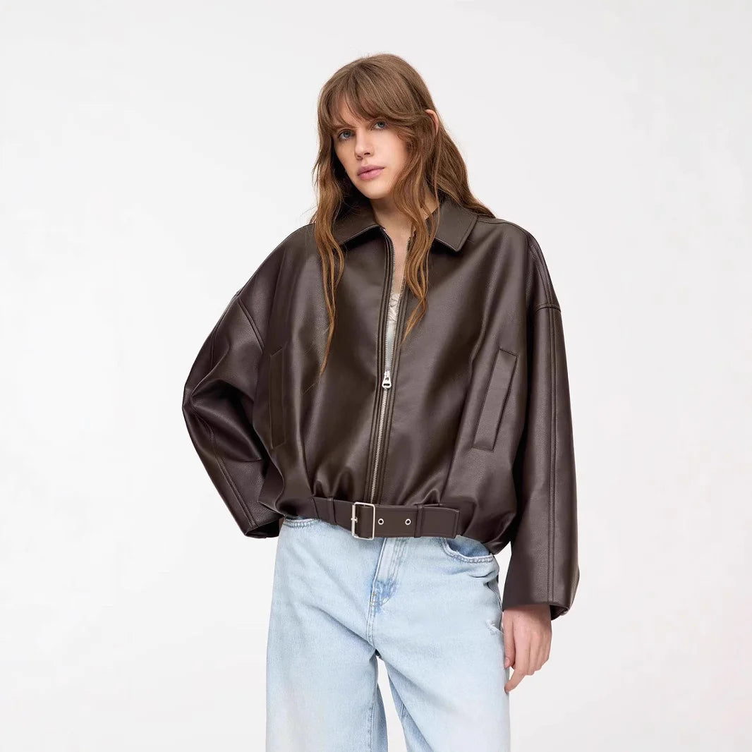 Women’s Retro Bomber Jacket – Solid Color Casual Lightweight Coat