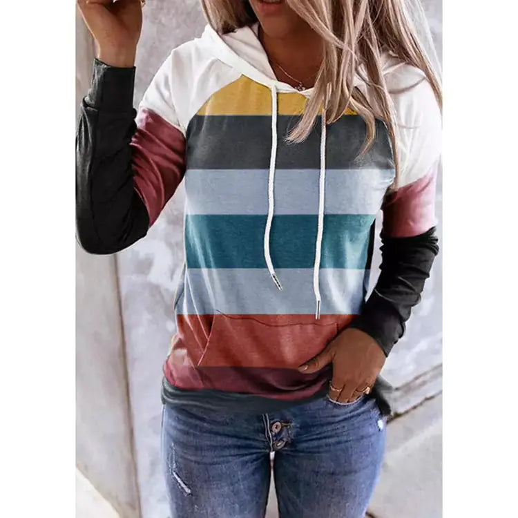 Striped Women's Printed Long-sleeved Hoodie Fashion
