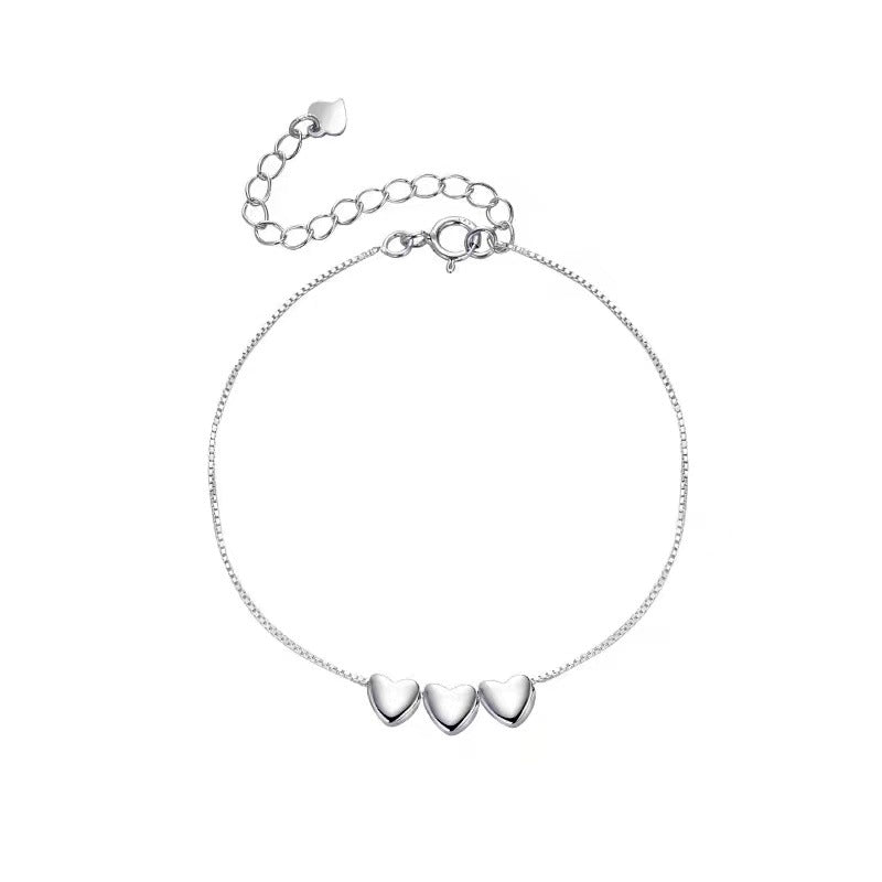 925 Silver Plated Heart Bracelet – Dainty Romantic Jewelry for Women