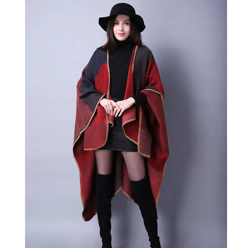 Plaid Scarf Shawl for Women - Thick Ethnic Cape