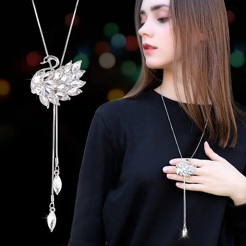 Swan Sweater Chain with Waterdrop Zircon Pendant
