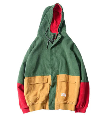 Spring Loose Cotton Corduroy Hooded Jacket for Women