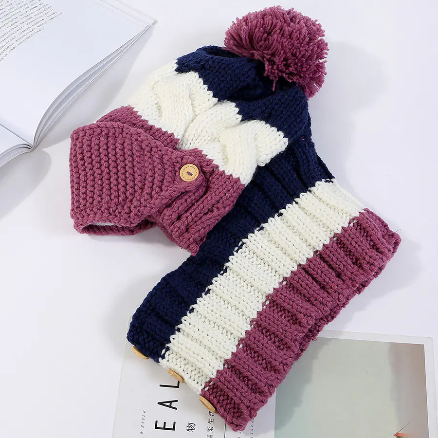 Knit Hat and Neck Warmer Mask Set with Fleece Lining