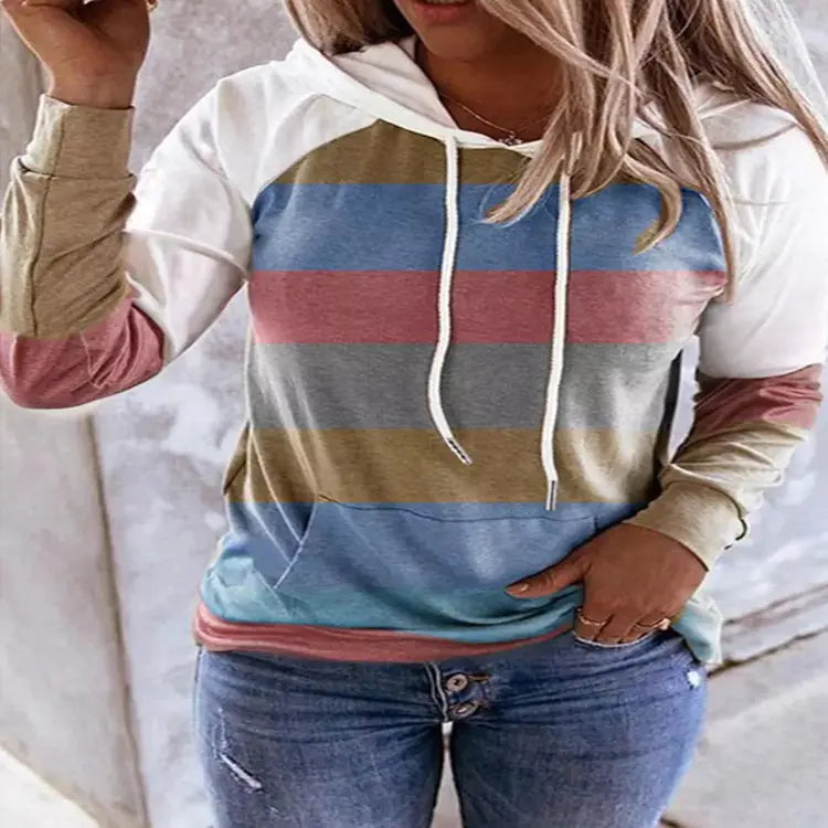 Striped Women's Printed Long-sleeved Hoodie Fashion
