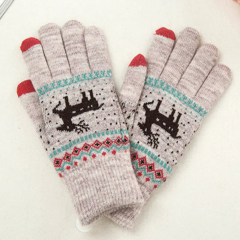 Winter Touchscreen Knitted Gloves for Women (Deer Design)