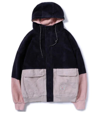 Spring Loose Cotton Corduroy Hooded Jacket for Women