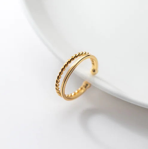 S925 Sterling Silver Double Twist Ring for Women – Elegant Layered Stackable Design