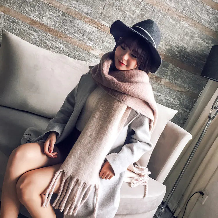 Thick Color-Block Scarf, Faux Cashmere Shawl for Women