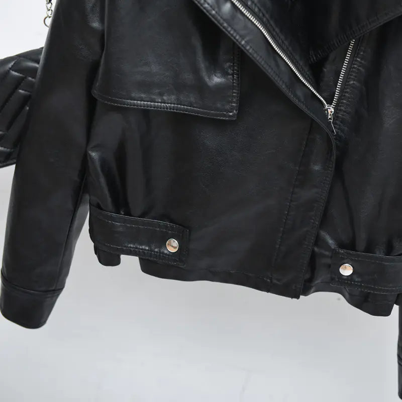 Spring New Slim Fit Short PU Leather Jacket for Women