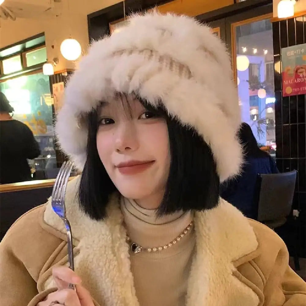 Women's Thickened Plush Knitted Rabbit Fur Hat