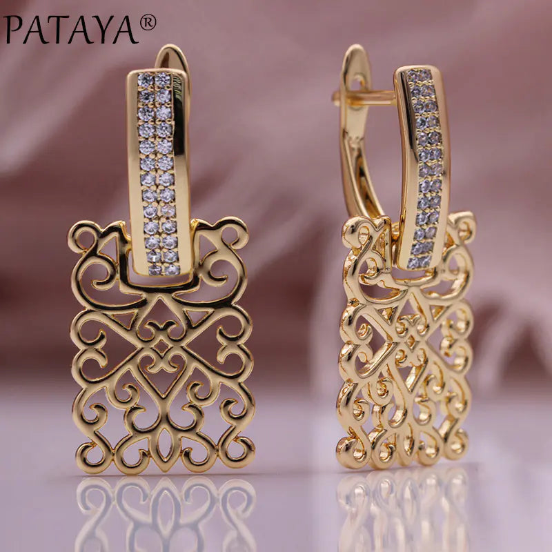 Geometric Hollow Rose Gold Zircon Earrings – Elegant Wholesale Jewelry for Women
