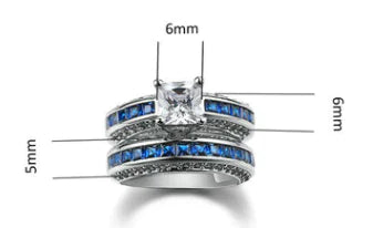 Stylish Square Zirconia Women's Ring Set in Platinum
