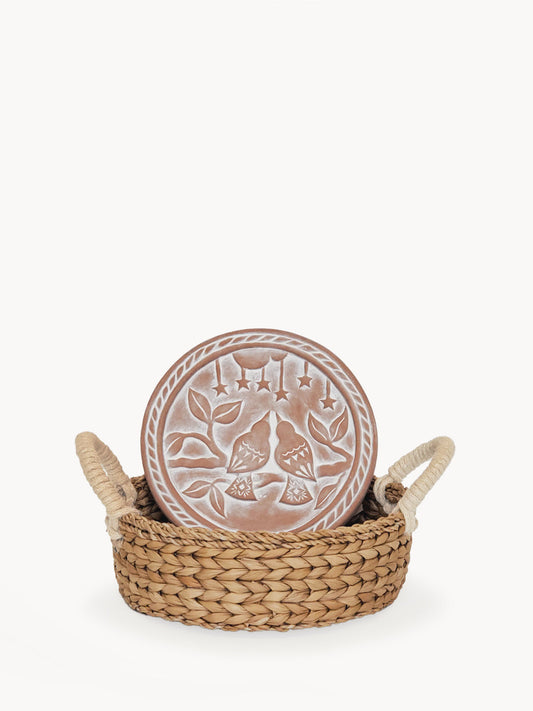 Bread Warmer & Basket – Lovebirds Round | Handcrafted Seagrass Gift Set