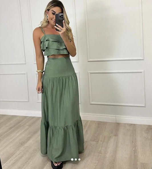 2025 Spring Summer Fashion Set with Ruffle Hem Dress