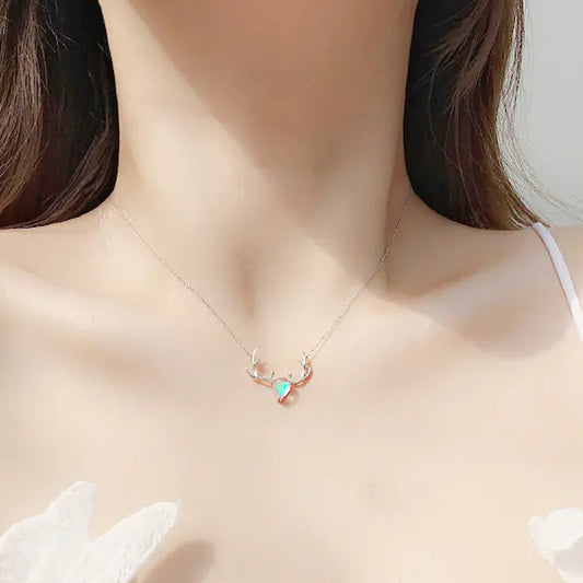 925 Silver Colorful Reindeer Necklace for Women