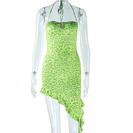 Off-the-Shoulder Irregular Ruffled Sleeveless Dress