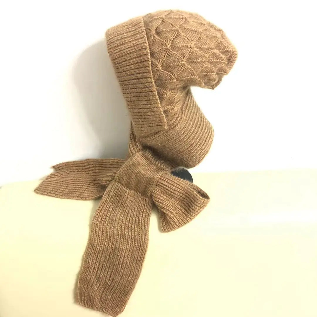 Women's Warm Thickened Woolen One-Piece Hat with Scarf