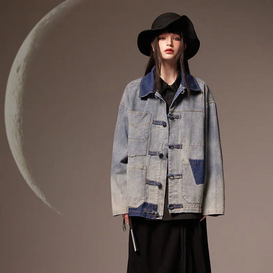 Vintage Chinese Style Loose Denim Jacket for Women
